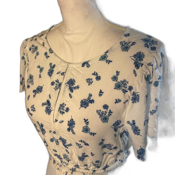 Forever 21 Womens Floral Milkmaid Cropped Top Sz S Cottage Feminine Prairie - Picture 9 of 11